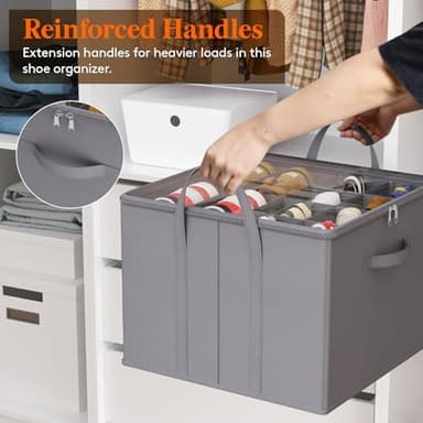 Lifewit Shoe Storage Organizer for Closet Fits 12-16 Pairs, Fabric Large Shoe Box Storage Containers with Clear Cover, Foldable Bins Fit for Boots Heels Sneakers 17"(L) x 17"(W) x 12.5"(H) 3 Pack Gray - Image 6