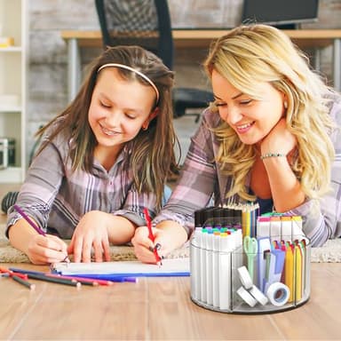 Absonic Acrylic Pen Holder Pencil Organizer, 360-Degree Rotating Pencil Holder, Crayon Organizers for Kids Marker Organizer Caddy Art Supply Kids Desk Organizers for Office Home School - Image 7