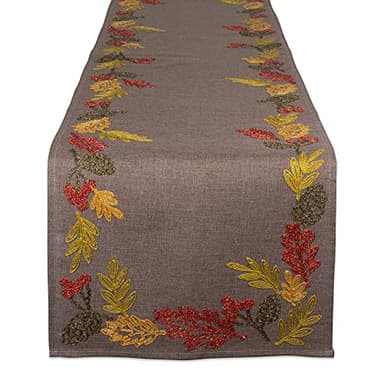 DII Fall Table Décor Embroidered Tabletop for Thanksgiving Dining, Table Runner, 14x108, Shimmering Leaves - Image 1