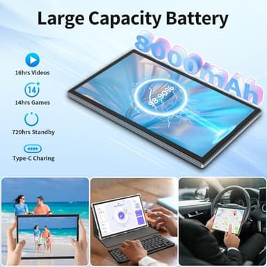 Android 14 Tablet, 10 inch Tablet with Keyboard, 16GB+128GB, 1TB Expand, Octa-Core, 2.4G/5G WiFi, 8000mAh, BT V5.0, GMS Certified, IPS Touch Screen, GPS, with Case, Mouse, Stylus(Black) - Image 5