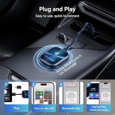 Wireless CarPlay Adapter for iPhone, 2 in 1 CarPlay and Android Auto Converts Factory Wired to Wireless, Plug and Play Car Play Adapter with Stable Control and No Delay - Image 4