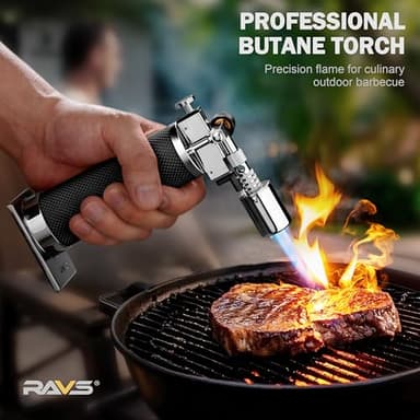 RAVS Butane Torch Lighter, Refillable Butane Kitchen Torch with Safety Lock and Adjustable Flame, Creme Brulee Torch for Baking, BBQ, Blow Torch for Cooking, Black, Butane Gas Not Included - Image 3