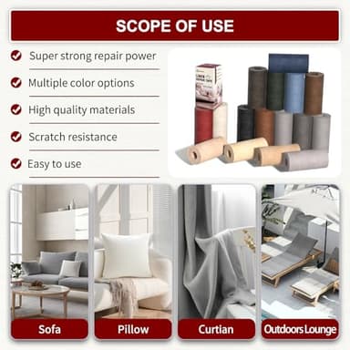 Linen Repair Tape 4x79 inch, Self Adhesive Fabric Patches, Linen Patch Tape Kit, Fabric Repair Tape for Couch Sofas, Headboards, Chairs, Pillows, Curtains, Couches- Light Grey - Image 6