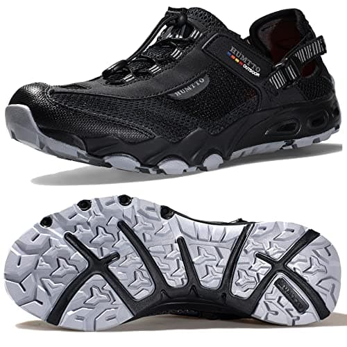 HUMTTO Men's Amphibious Water Shoes - Outdoor Hiking Sandals for Men Summer Non-Slip Quick Drying Water Sandals River Shoes 7.5-8 Black/Grey - Image 1