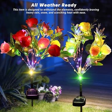 Solar Flower Lights Outdoor Garden Decor,Roses Multi-Color Changing LED Waterproof,Birthday Gifts for Women Mom Grandma,for Yard Lawn Backyard Landscape Pathway Patio Outside Gardening Gifts-2 Pack - Image 5