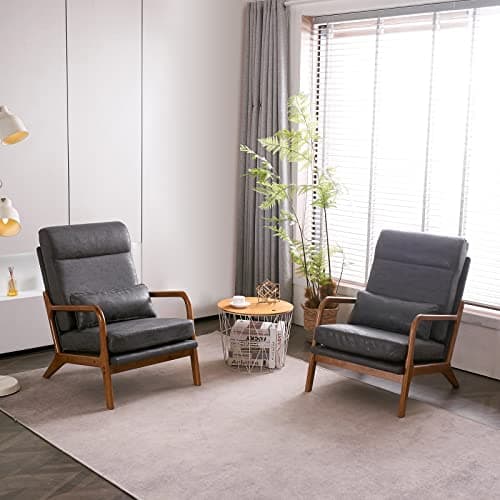 Bonnlo High Back Microfiber Dark Grey Accent Chairs Set of 2, Upholstered Mid Century Modern Lounge Chairs Reading Chairs Side Sitting Chair Farmhouse Armchairs for Living Room, Bedroom, Guest Room - Image 1