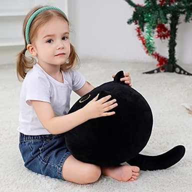 WeBingo Black Cat Plush Toy 16'' Black Cat Pillow, Soft Plush Doll Black Cat Stuffed Animal, 3D Black Cat Plushies Pillow Baby Cute Plush Toys Shape Cat Design Sofa Fat Pillow Gifts for Boys Girls - Image 6