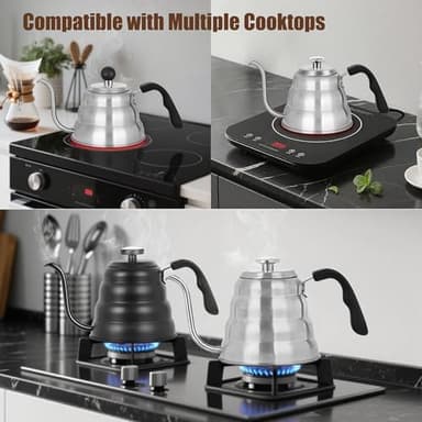 Tea Kettle with Thermometer Pot Black Stovetop Tea Kettle 40oz Gooseneck Kettle Teapot Pour Over Coffee Kettle with Thermometer,1200ml,6 Cup,Black,1Pack - Image 5