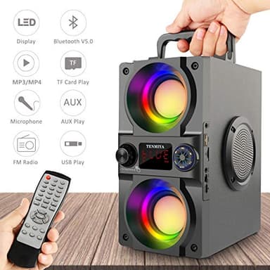 Bluetooth Speaker, 40W (60W Peak) Portable Wireless Speaker with Colorful Lights, Double Subwoofer Heavy Bass, FM Radio, MP3 Player, Bluetooth 5.0, Loud Stereo speakers for Home Outdoor Party Camping - Image 4