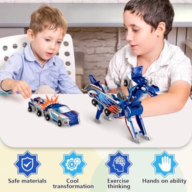 Intoypad Collision Transforming Dinosaur Car Toy, 2 Magnetic Cars Transform into Dinosaur Toys for Kids Toddler Fun Deformation Robot Dino Car Christmas Birthday Gift Toys for Boys Girls(Blue Dragon) - Image 4