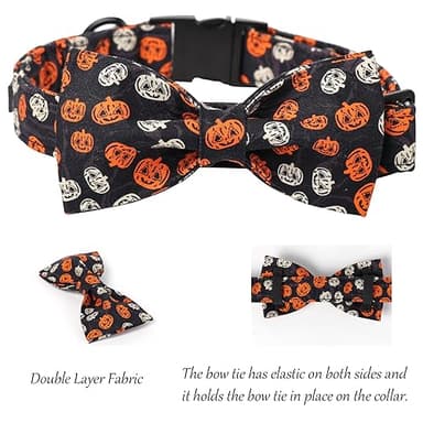Lionet Paws Halloween Dog Bowtie Collar - Cute Cotton Adjustable Fall Dog Collar with Bowtie for Small Medium Large Dog Girl Boy Gift, XL, Neck 16-26in - Image 3