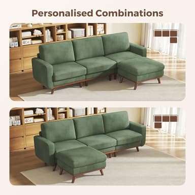 Vesgantti 97" Modular Sectional Sofa Green, L-Shaped Couch with Movable Ottoman, Comfy Corduroy Couch with Spring Cushion, Modular Sofa with Deep Seat for Living Room, Bedroom and Apartment - Image 3