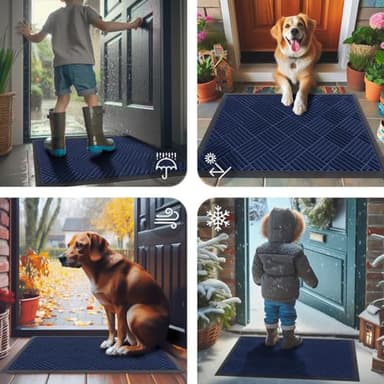 Smiry Front Door Mat Outside Entrance, Heavy Duty Outdoor Indoor Natural Rubber Doormat, Non Slip, Trap Dirt and Moisture, Easy Clean, Low Profile Patio Porch Entryway Mat, 35x23, Navy Blue - Image 7