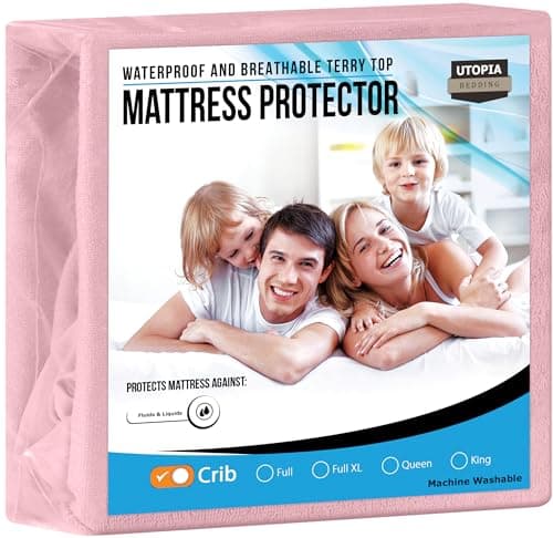 Utopia Bedding Waterproof Mattress Protector, Premium Terry Mattress Cover 200 GSM, Breathable, Fitted Style with Stretchable Pockets (Pink, Crib) - Image 1