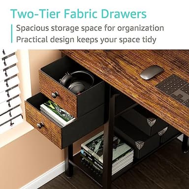 Lufeiya Computer Desk with Drawers - 40 Inch Work Reversible Small Desk for Bedroom Home Office, Simple Study Writing Table PC Desks with Drawer Storage Shelves, Rustic Brown - Image 5