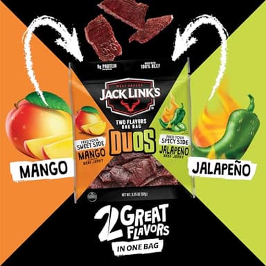 Jack Link's DUOs Jalapeño and Mango Beef Jerky, Shareable Under 100 Calories Snack Packs with 9g of Protein, Bulk Pack of Individual Bags of Meat Snacks – 3.25oz (8 Count) - Image 4