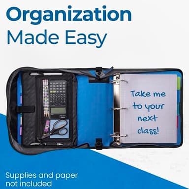 Case-it Mighty Zip Tab Zipper Binder, 3" O-Ring with 5-Color tabbes, Expanding File Folder and Shoulder Strap and Handle, D-146-Denim Blue - Image 7
