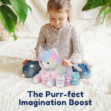 PixieCrush Unicorn Cat Plushie - Mommy Cat Unicorn with 4 Baby Kittens - Magical Pillow Plushies for Girls Ages 3-8 - Big Stuffed Animals - Ideal Gift for Girls 5 x 10 x 8 inches - Image 2