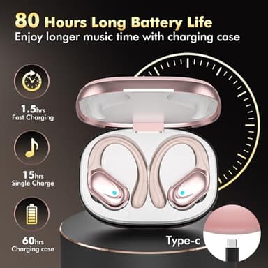 Wireless Earbuds Bluetooth Headphones 80hrs Playback Ear Buds Power Display with Noise Canceling Mic Headsets for Sports/Workout/Running Rose Gold - Image 2