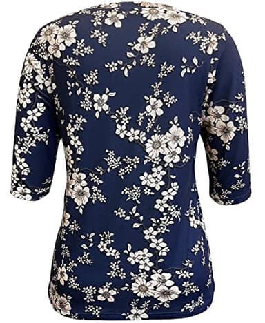 JomeDesign Dressy Tops for Women 3/4 Sleeve Shirts Round Neck Floral Print Tshirts - Image 2