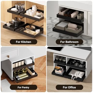 Melovinho 2 Pack Expandable Pull Out Kitchen Cabinet Organizer,Adhesive No Drilling Slide Out Drawers for Kitchen Base Cabinet,Shelves,PantryStorage, Adjustable Width Cabinets Drawers 12.4"-20.4" - Image 7