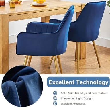 CangLong Furniture Modern Living Dining Room Accent Arm Chairs Club Guest with Gold Metal Legs, Set of 2, Navy Blue - Image 6