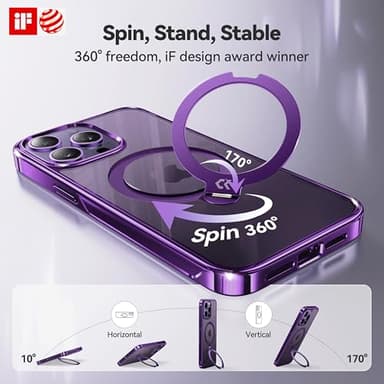 CASEKOO Royal Purple Titanium for iPhone 14 Pro Max Case with 360° Spin Magnetic Stand [Fit for MagSafe][16FT Military Protection] Polished Clear for iPhone 14 ProMax Case Ring 6.7'', Deep Purple - Image 3