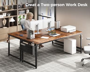 ODK 71 Inch Large Computer Desk Home Office Desk, Long Modern PC Desk Work Table with Headphone Hook & Fabric Bag for Storage, Spliced Board, Rustic Brown - Image 4