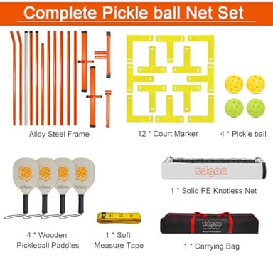 Zdgao Pickleball Set with Net for Driveway, 22 FT Regulation Size Pickleball Net Set with Paddles Set of 4, Outdoor Pickleballs, Court Markers and Carry Bag for Driveway, Backyard, Home - Image 7