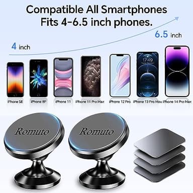 【 2-Pack 】 Magnetic Phone Holder for Car Dashboard【Strong Magnet】iPhone Magnetic Phone Mount for Car Phone Holder 【4 Metal Plate】Cell Phone Holders for Your Car Mount for iPhone 16 Pro Max 15 14 13 12 - Image 6