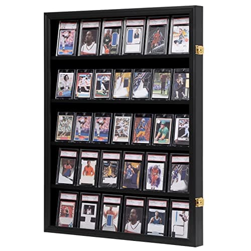 VERANI 35 Baseball Card Display Case - Graded Sports Card Display Frame - Holds Sport Cards with UV Protection Clear View Lockable Wall Cabinet for Football Basketball Hockey Trading Card Large Black - Image 1