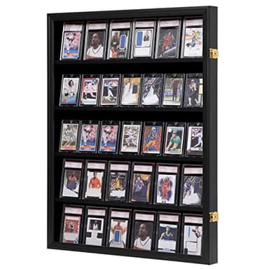 VERANI 35 Baseball Card Display Case - Graded Sports Card Display Frame - Holds Sport Cards with UV Protection Clear View Lockable Wall Cabinet for Football Basketball Hockey Trading Card Large Black - Image 1