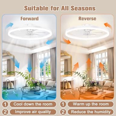 VOLISUN Low Profile Ceiling Fans with Light and Remote,23.6in Modern Bladeless Ceiling Fan with Lights,3000K-6500K Dimmable Flush Mount LED Fan Light,White Fandelier Ceiling Fans for Bedroom - Image 5