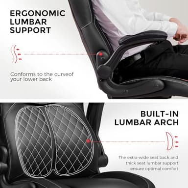 GTRACING Office Computer Gaming Chair Ergonomic Desk Chair for Adults with Lumbar Support Flip-Up Arms Adjustable Height Swivel Wheels PU Leather Executive Design for Short People Use, Black - Image 7