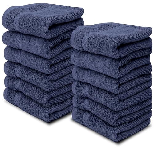 White Classic Luxury Cotton Washcloths 13x13 Inch - 650 GSM Turkish Cotton | Hotel, Spa, Bathroom Face Towel | 12 Pack, Navy Blue - Image 1