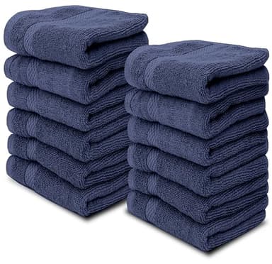 White Classic Luxury Cotton Washcloths 13x13 Inch - 650 GSM Turkish Cotton | Hotel, Spa, Bathroom Face Towel | 12 Pack, Navy Blue - Image 1