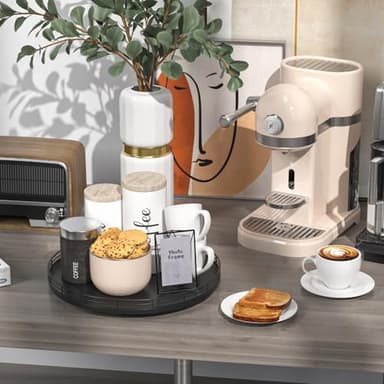 13" Oak Wood Lazy Susan Organizer, Lazy Susan for Cabinet Dining Table Pantry Wood Turntable Organizer Tray for Coffee Table Kitchen Countertop Salt Pepper Spice Organization and Storage Round Black - Image 5