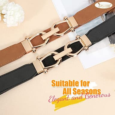 JASGOOD 2 Pack Women Stretchy Waist Belt Retro Elastic Skinny Belt for Ladies with Gold Buckle - Image 6