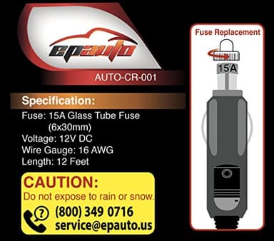 EPAuto 12V 12' Foot Heavy Duty Extension Cord with Cigarette Lighter Plug Socket - Image 3