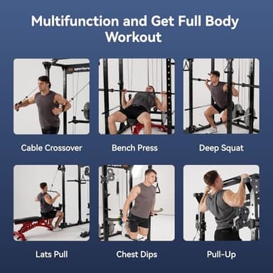 Sportsroyals Power Cage,1600lbs Multi-Function Power Rack with Adjustable Cable Crossover System and More Training Attachment, Weight Cage for Home Gym,Multi-Weight Combination Barbell Plates(RED) - Image 7