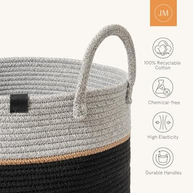 LA JOLIE MUSE Woven Basket Rope Storage Baskets - Large Cotton Organizer, Basket for Baby Blanket, Kids Toy Nursery Laundry Basket Ebony Black XL - Image 5