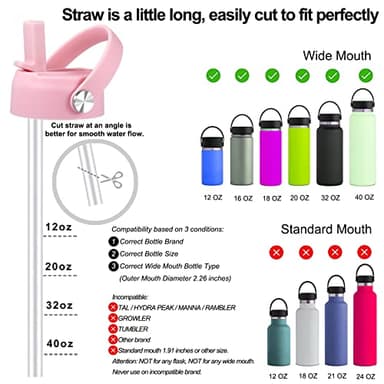 Straw Lid for Hydro Flask Wide Mouth Water Bottles, Top Lids with Straw Compatible with Hydro Flask 32 40 oz, Replacement Cap Wide Mouth Straws Flip Lid Flex Handle (Light Pink) - Image 5