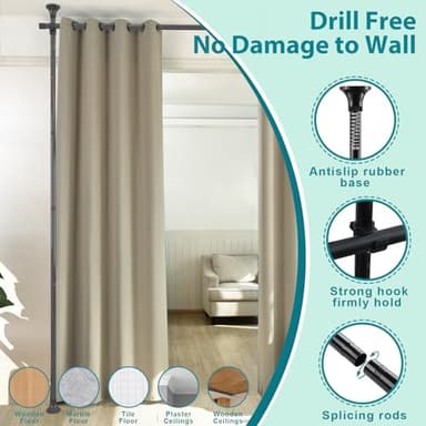 Room Divider, No Drilling Curtain Rods Hanging Wall Divider for Room Separation, 120” Tall 114” Wide Adjustable Floor to Ceiling Partition Room Dividers, Heavy Duty Corner Room Divider Curtain Rods - Image 5