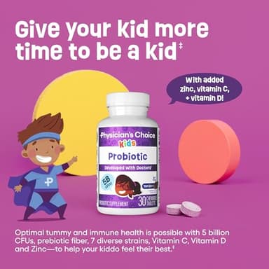 Physician's CHOICE Probiotics for Kids - 7 Diverse Strains, Organic Prebiotics, Vitamins & Minerals - Clinically Studied L. Rhamnosus - Immune & Digestive Support - No Sugar or Artificial Dyes - 60ct - Image 3