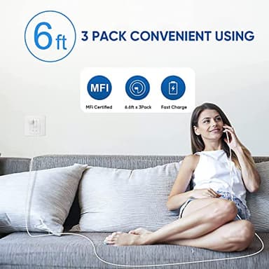 3 Pack Fast Charger iPhone,【Apple MFi Certified】6FT iPhone Charger Fast Charging USB C Block Wall Adapter 6 Foot Type C to Lightning Cable for iPhone 14 Pro Max/14 Plus/13 Pro/12/12Pro/11/XS/X,AirPods - Image 5