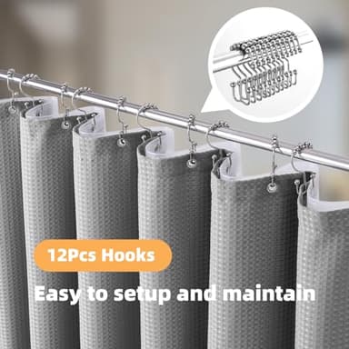 LaCyan 3 in 1 Waterproof Waffle Weave Shower Curtain and Clear Liner Set with 12 Stainless Steel Hooks Double Sided for Bathroom 72 Inches Heavy Duty Polyester Fabric Shower Curtains 72x72 - Image 2