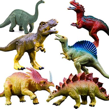 OuMuaMua Dinosaur Toys, Plastic Dinosaur Figure Set, Ideal Education Toys for Kids and Toddler, Including T-Rex, Stegosaurus, Monoclonius, 6 to 7 Inch Large Size, 6 Pack - Image 1