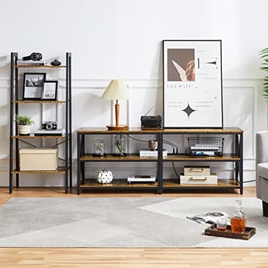 Yaheetech TV Stand with Power Outlet, Entertainment Center for 65 70 Inch TV, 3 Tiers Vintage TV Console Table for Living Room, Media Console with Shelves, Rustic Brown - Image 9