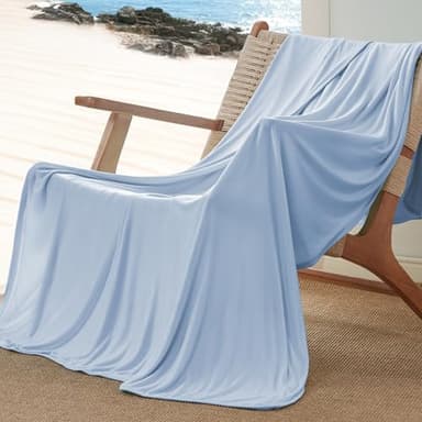 Bedsure Blue Cooling Blanket for Hot Sleepers - Summer Cold Throw Blanket for Bed, Arc-Chill Lightweight Summer Bedding, Cool Thin Ice Cold Cooled Throws with Rayon Derived from Bamboo, 50x70 - Image 1