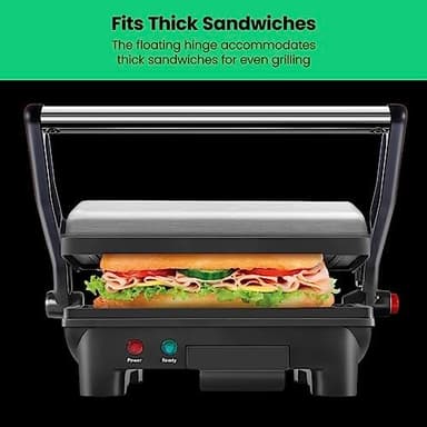 Chefman Electric Panini Press Grill, Compact 2-Slice Sandwich Maker, Non-Stick Coated Plates, Opens 180 Degrees, Dishwasher Safe, Removable Drip Tray, Stainless Steel/Black - Image 7